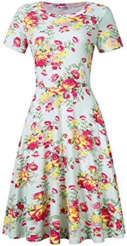 Women Casual Cute Floral Print Dress Short Sleeve Summer Dresses F-1 M