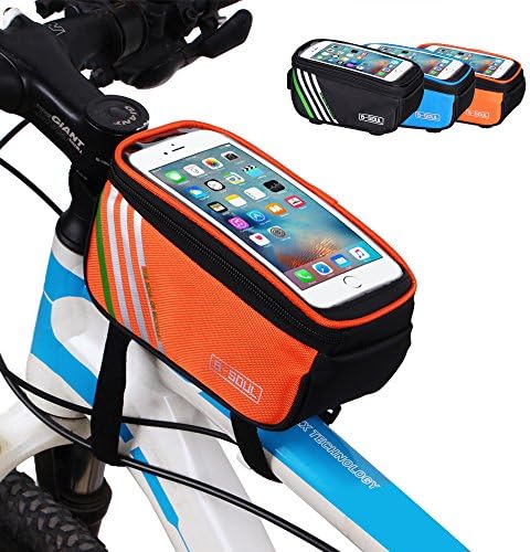 Bicycle Frame Bag, Aweky Bike Top Tube Bag with High Sensitive Touch Screen, Waterproof, Multi-function Smartphone Bag up to 5.7 inches (Orange)