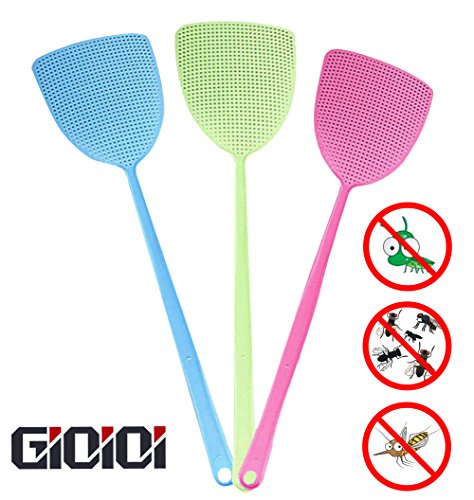 GIOIOI Fly Swatter Manual Swat Pest Control Prevent Flies Mosquito Durable Plastic Long Handle 3 Pack