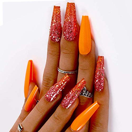 Outyua Super Long Fake Nails Coffin Glossy Press on Nails
