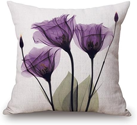 Happy Cool Cotton Linen Square Chinese Ink-wash Painting Decorative Dinning Room Kitchen Chair Seat Sofa Couch Chair Seat Cack Case Home Pillowcase Cover For Family Room 22"x 22" A-Purple Flower
