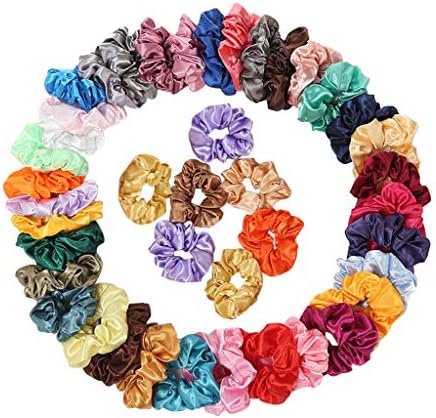 42 Pcs Silk Satin Scrunchies for Hair, Elastics Bobbles Hair Bands Scrunchy Hair Tie Ropes Scrunchie for Women Girls…