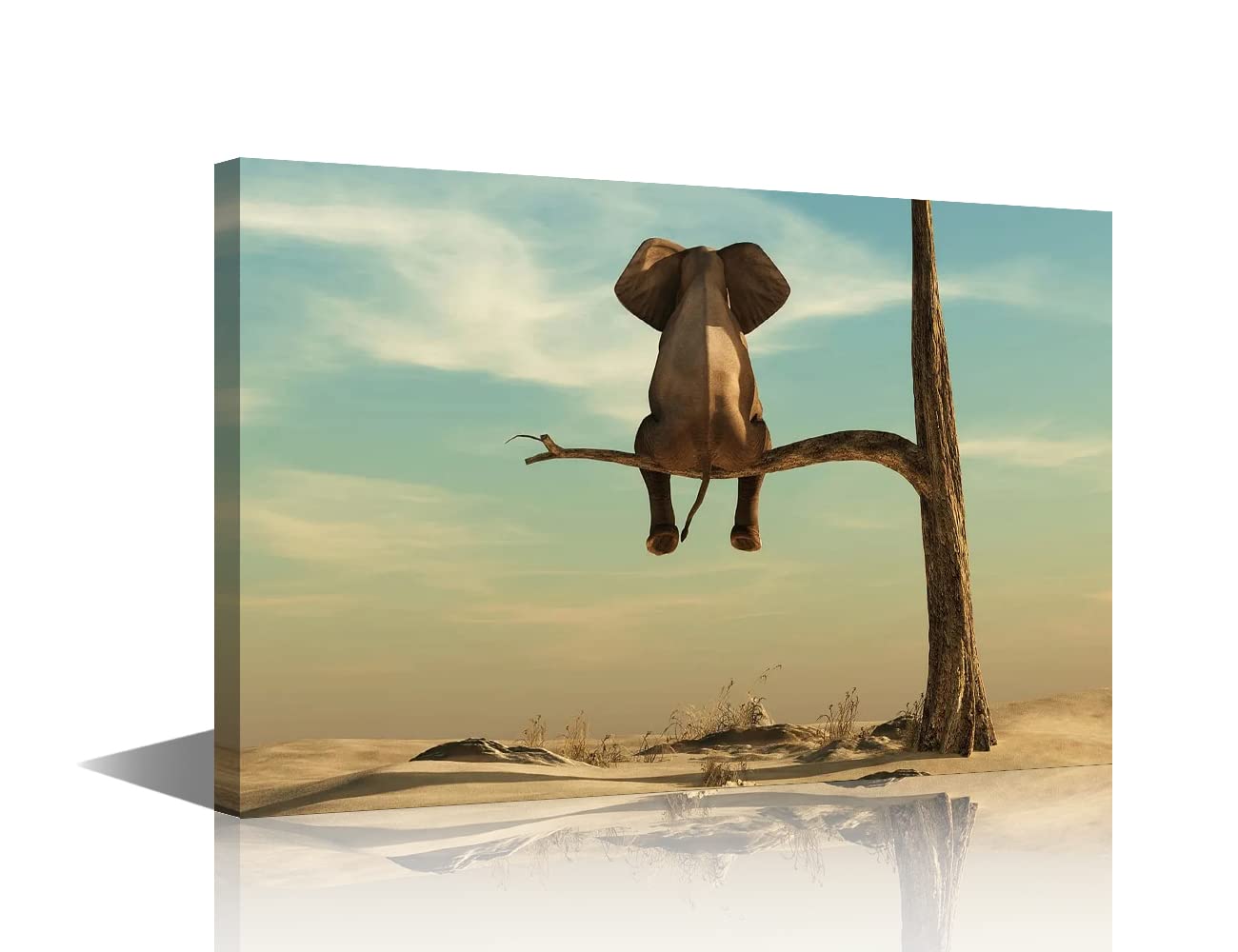 Canvas Wall Art Canvas Wall Art Wall Art Cute Animals Picture Ready to Hang for Home Decorations Children's Room Wall Decor 16x24inch (40x60cm) -An Elephant sits on a Branch — image 1
