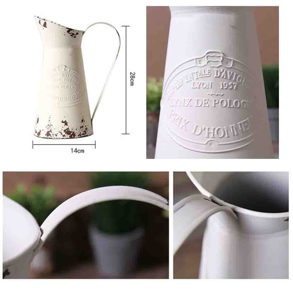 Watering Honey Elegant French Style Country Primitive Pitcher Flower Vase Watering Can Planters for Wedding Home Bar Decoration~Beige - Image 3
