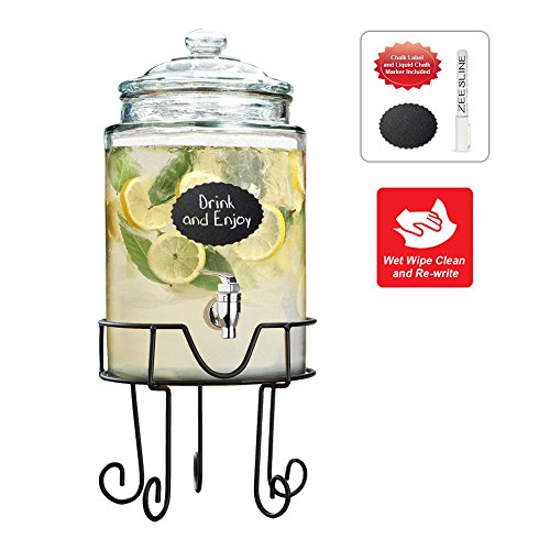 Glass Beverage Dispenser on Metal Wire Stand Elegant Party