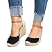 Huiyuzhi Womens Wedge Sandals Ankle Strap Cap Toe Espadrille Wedge Sandal,Black,7.5 B(M) US