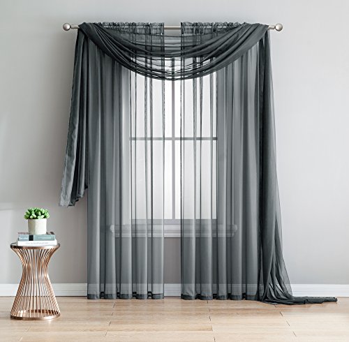 LinenZone Amazing Sheer Window Scarf Fabric Sheer Voile Curtain for Window Treatment - Add to Window Curtains for Enhanced Effect (56"x144", Charcoal)