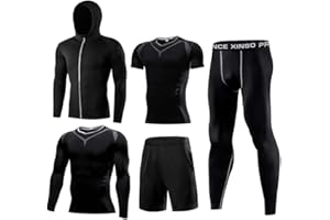 1BESTS Men's 5PCS Sportswear Sets Jackets Short Sleeves Long Sleeves Shirt Compression Tights Shorts Workout Fitness Tracksiuts
