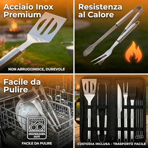 9 Piece Barbecue Tool Set - Stainless Steel BBQ Tools with Case - Complete Accessories for Barbecue, Grilling, Fireplace and Baking