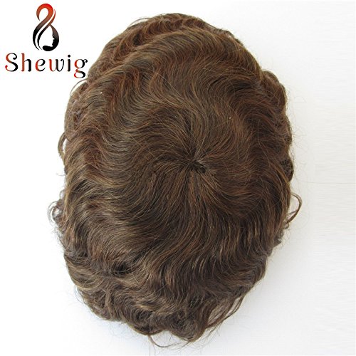 SheWig Men's Toupee Men's Wig Fine Mono with PU Coated All Around Perimeter Plus Folded
