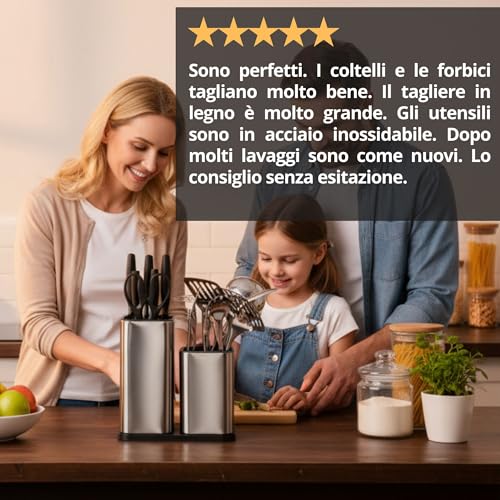 17-Piece Stainless Steel Kitchen Utensils Set with Professional Kitchen Knife Set, Professional Kitchen Chopping Board, Kitchen Knife Holder and Kitchen Accessories. Your Ideal Kitchen Kit