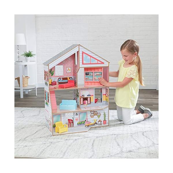 KidKraft 10064 Charlie Puppenhaus aus Holz mit Möbeln und Zubehör Spielset mit 3 Spielebenen für Puppen bis 18 cm – Bild 5