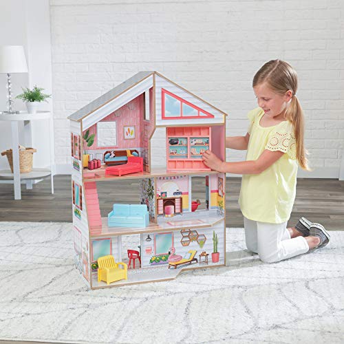 KidKraft 10064 Charlie Puppenhaus aus Holz mit Möbeln und Zubehör Spielset mit 3 Spielebenen für Puppen bis 18 cm – Bild 5