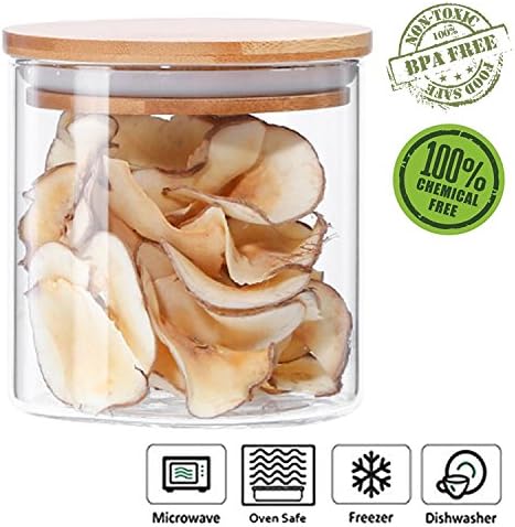 Glass Storage Jar Airtight Container with Bamboo Lid, Kitchen Canisters Coffee Bean Dry Food Organizer (500ml/17oz)