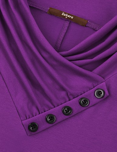 Gaharu Long T Shirts for Women, Cowl Neck Blouses Long Sleeve Tunic Plus Size Soft Drapey Flattering Tops for Juniors (Large,Magenta) - Thumbnail 2