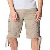Greatrees Men's Cotton Fit Button Belted Pleat Front Cargo Shorts
