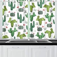 YUMOING Cacti Succulents Floral Elements Kitchen Curtains Window Curtain Tiers for Café, Bath, Laundry, Living Room Bedroom 26 X 39 Inch 2 Pieces