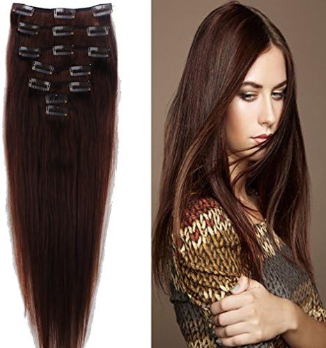 100% Real Remy Clip in Hair Extensions 7 Pieces Full Head 15 Clips Standard Weft Hair Long Smooth Soft Silky Straight for Fashion Women
