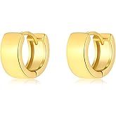 STAYLOVE Small Huggie Earrings for Women 14K Gold Plated Chunky Hoops 925 Sterling Silver Post Mini Cartilage Wide Thick Hoop Earrings