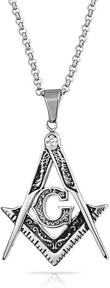 Bling Jewelry Black Oxidized Large Freemason Secret Society Square & Compass Masonic Symbol Pendant Necklace For Men Silver Tone Stainless Steel With Bead Chain - Image 5