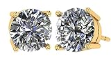 NANA 14k Gold Post & Sterling Silver 4 Prong CZ Stud Earrings -Yellow Gold Plated-7.5mm-3.00cttw