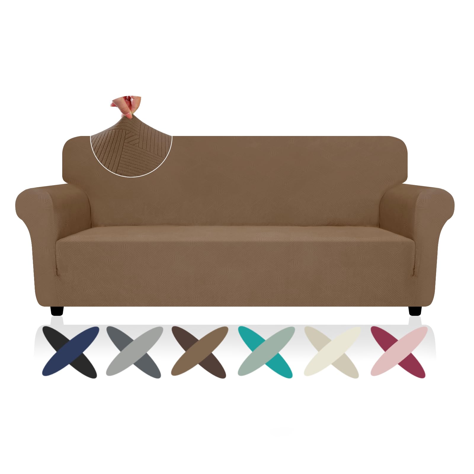 Photo 1 of ZNSAYOTX Super Stretch Sofa Cover (72"-92"), New Striped Sofa Covers Fitted Slipcovers with Elastic Bottom, Dog Cat Pets Proof Spandex Washable Fabric Comfortable & Durable (Light Coffee, Sofa)