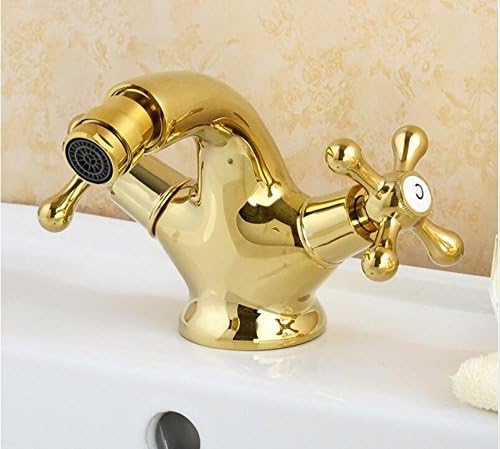 Makej Gold Bidet Faucet Shaft Tap Double Handle Golden Basin Bidet Mixer Crane Antique Brass Tap Bathroom Faucet