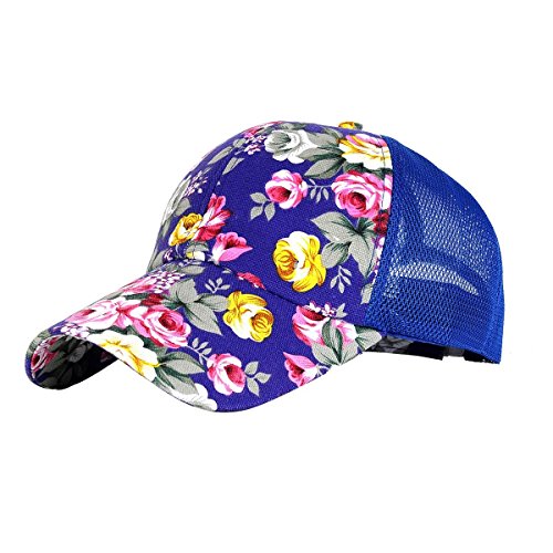 Newest trent Perforated Adjustable Sport Mesh Cap Sun Hat, Flower Floral Print Baseball Cap Golf Hats Tennis Hat for Women girls - Dark Blue