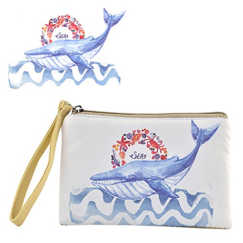 Women and Girl Retro Canvas Coin Purse Zipper Pouch Wallet for Cash, Bank Card, Passport, Coin (Whale)