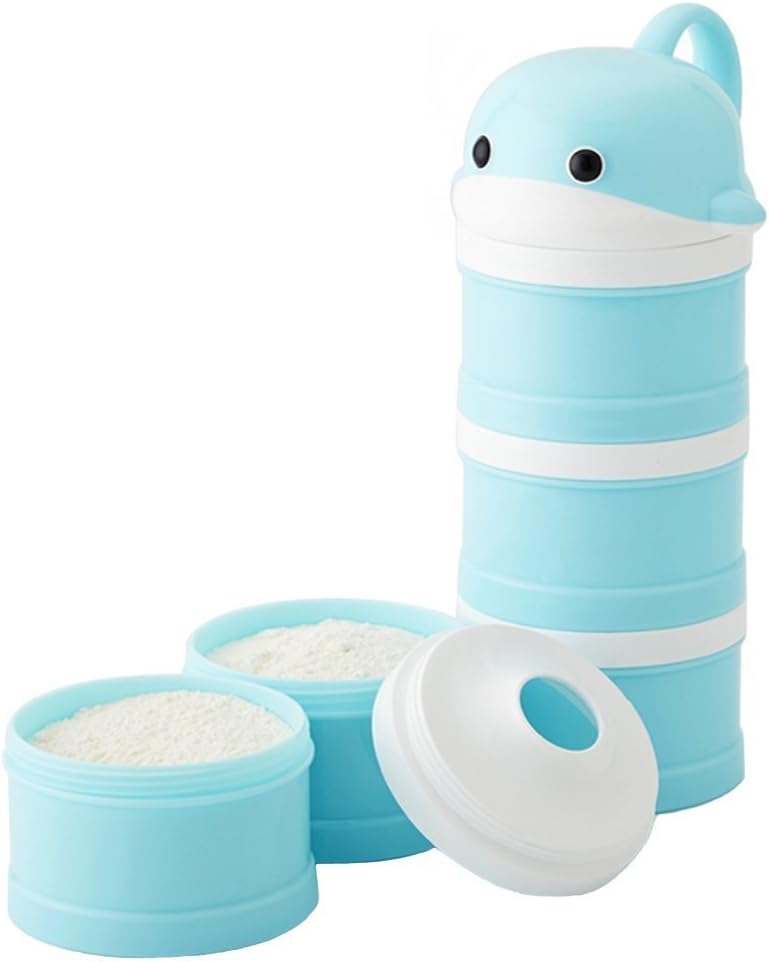 Formula Dispenser, Stackable Portable 3 Compartments Milk Powder Dispenser & Snack Container by Udaone-with Handle & 3 Funnel Lids/360ML 0M+ (Blue Whale)