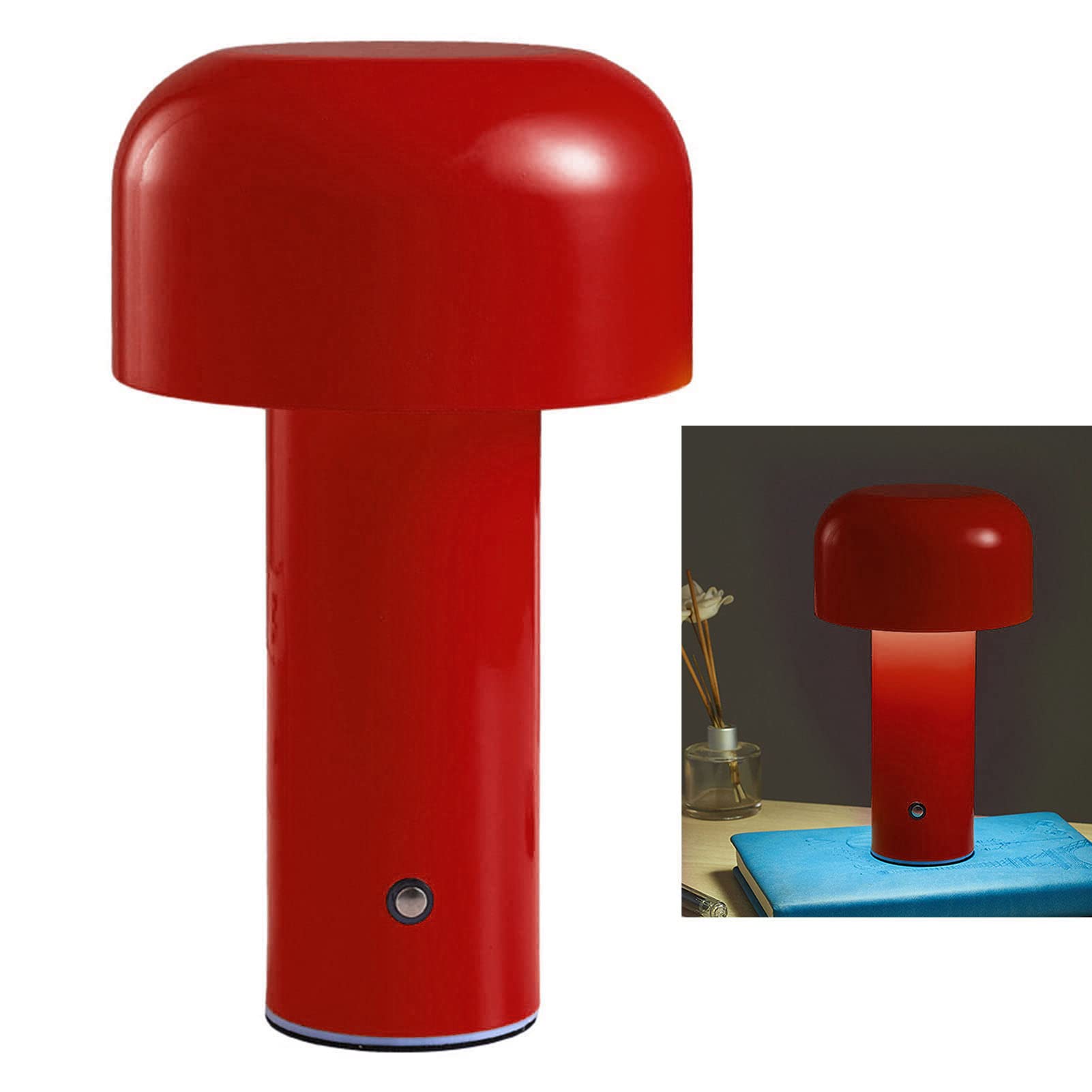 Mushroom Table Lamp, Mushroom Table Lamp Three Colors Rechargeable for Bedroom (Red)
