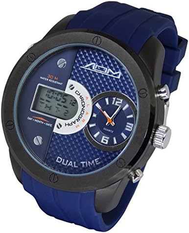 American Design Machine Men's 'Detroit' Quartz Stainless Steel and Silicone Sport Watch, Color:Blue (Model: ADS 4002 BLU)