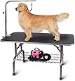 Polar Aurora Pingkay Black 30"/36"/48" Heavy Duty Pet Professional Dog Show Stainless Steel Foldable Grooming Table w/Adjustable Arm & Noose & Mesh Tray