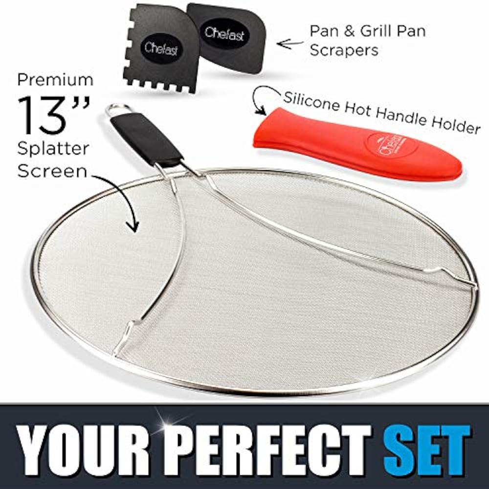Splatter Screen Set 13Inch Stainless Steel Grease Guard, Grill Cooking