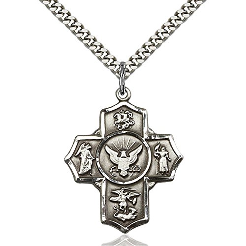 Sterling Silver 5-Way / Navy Pendant 1 1/4 x 1 inches with Heavy Curb Chain