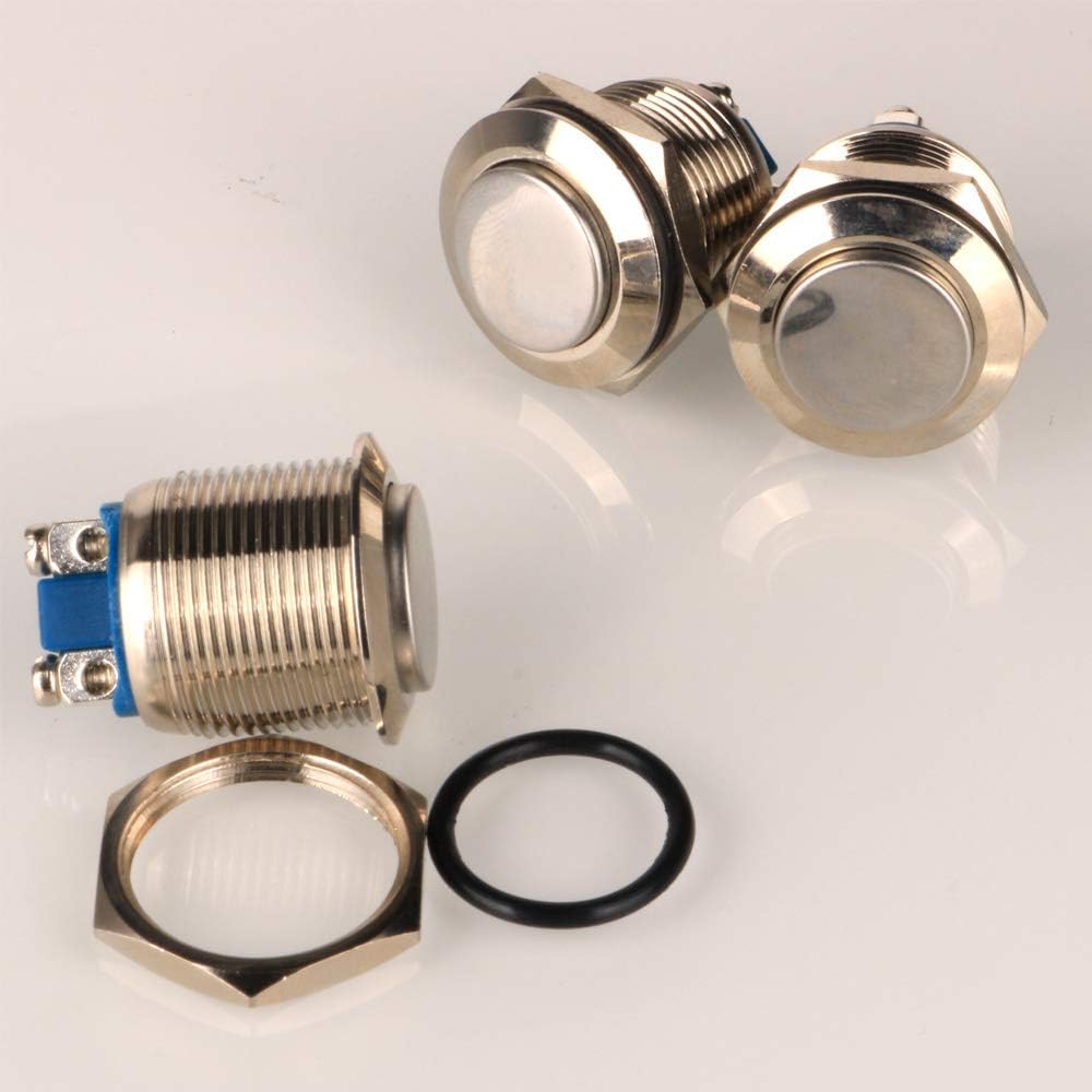 Gebildet 3pcs 19mm Momentary Push Button Screw Type Terminals Stainless Steel Metal Waterproof Button 5A 12V/24V/125V/250VAC with 2 Screw Terminals Stainless Steel(High Head) - Image 5