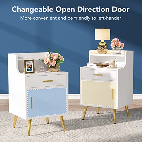 Tribesigns Modern Gold Nightstand, White Nightstand with Drawer, 32