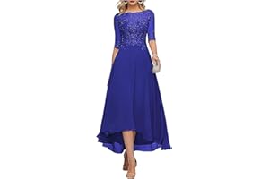 FNKSCRAFT Lace Appliques Mother of The Bride Dress 3/4 Sleeves A line Tea Length Chiffon Formal Wedding Party Prom Gowns for Women