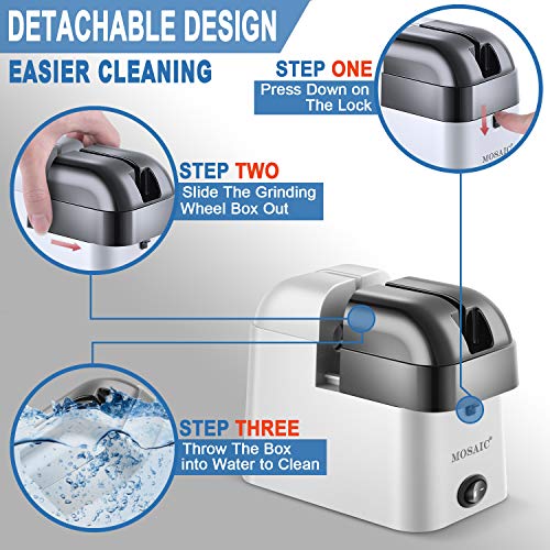 MOSAIC Electric Knife Sharpener with Detachable Diamond Wheel for Straight Knives, Knives Sharpening Tool with Waterproof Function and Non-Slip Base - Grey