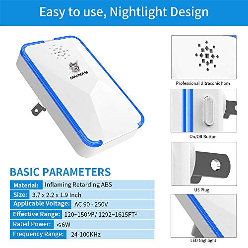 Eradream Electronic Ultrasonic Pest Repeller,Pest Control Repellent Plug in,Pest Reject Insects Defender for Ants Mosquitoes Mice Spiders Rats Bugs Roaches Rodent Non-Toxic(2 Pack)