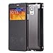 For Samsung Note 4 Case, FLOVEME [Slim Fit] [Open View Window] [Smart Slide Free Touch] Premium Ultra Thin PU Leather Flip Pouch Folio Clear Back Cover Holder for Samsung Galaxy Note 4 - Black