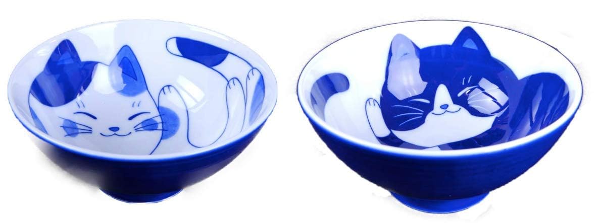 Photo 1 of **PARTIAL SET/check clerk comments**Minorutouki Cat Design "NEKOCHIGURA" Rice Bowl MIKE & HACHIWARE Small Size 2 pattern set ?4.6×H2.4in 6.63oz Made in Japan