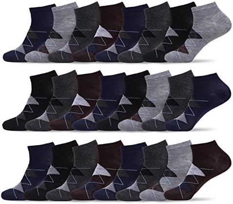 Mens Thin Lightweight 15/75 Blend Design Mid Low Cut Ankle Socks - 24 Pairs