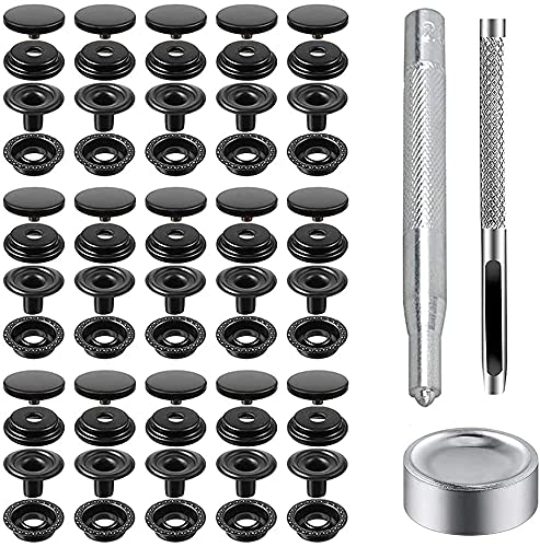 220pcs Snap Fastener Kit, BetterJonny 15mm Heavy Duty Brass Canvas Snap Button Stainless Steel Press Stud Cap with 3 Setting Tools for Boat Bag Leather DIY Craft