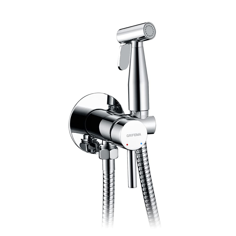 Grifema G154-1, Kit Douchette Wc, Douchette Toilette Wc Eau Chaude Et Froide Avec Flexible Et Support, Argent, Exclusivité Amazon