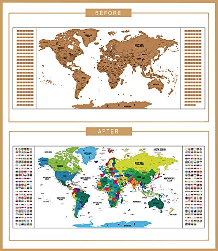 Scratch off World Map Deluxe Edition Detailed Travel Map with Capitals States Cities Scratch Map International Personalised World Map Posters World Scratch Map Poster Wall Art 94 x 40 cm White