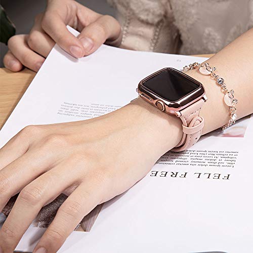 MARGE PLUS Compatible Apple Watch Band with Case 38mm 40mm Women, Slim Genuine Leather Watch Strap with Soft TPU Protective Case Replacement for iWatch Series 4 3 2 1, Pink with Rose Gold Buckle - Thumbnail 6