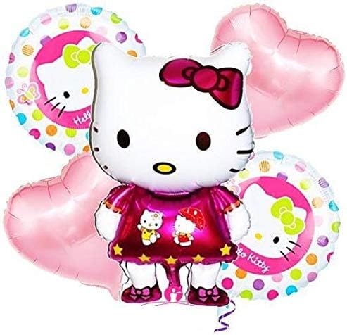 Shopperskart hello kitty cartoon character shape large big foil helium balloons for theme happy happy birthday party decorations for kids boys girls items materials set pack