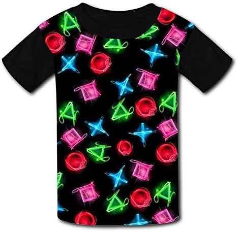 Playstation Button Black Raglan T-Shirts Short Sleeve Sports Sweat Tee Kids Boys Girls