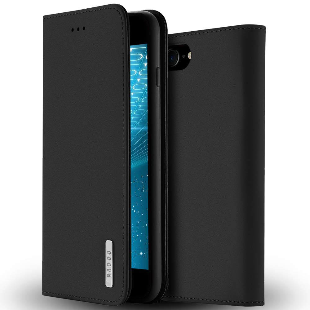 Radoo iPhone 8 Genuine Leather Case,iPhone 7 Case, Genuine Leather Ultra Slim Style Flip Folio Wallet with Kickstand & Magnetic Closure Shockproof Durable Cover For iPhone 8/iPhone 7 (Black)